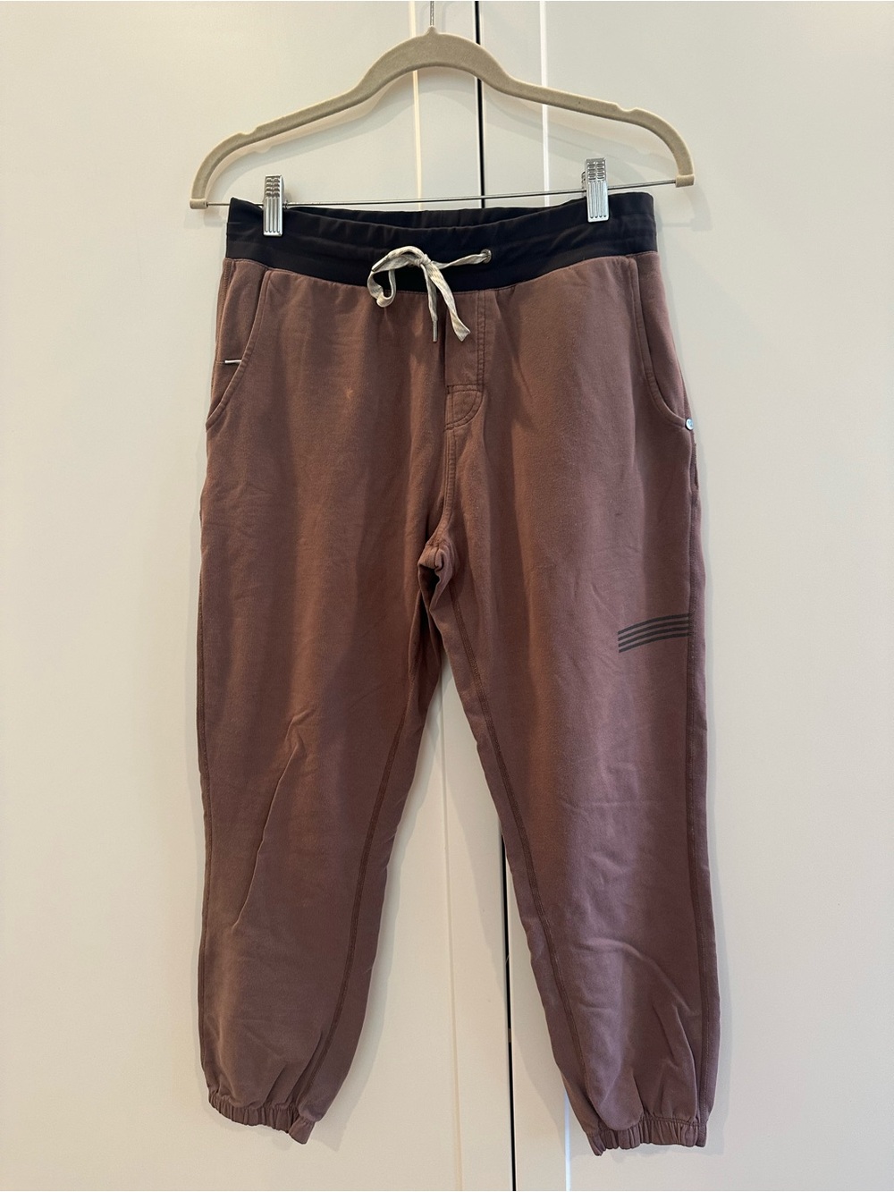 Women's Brown Elastic-Waist Jogger Pants with Contrast Waistband